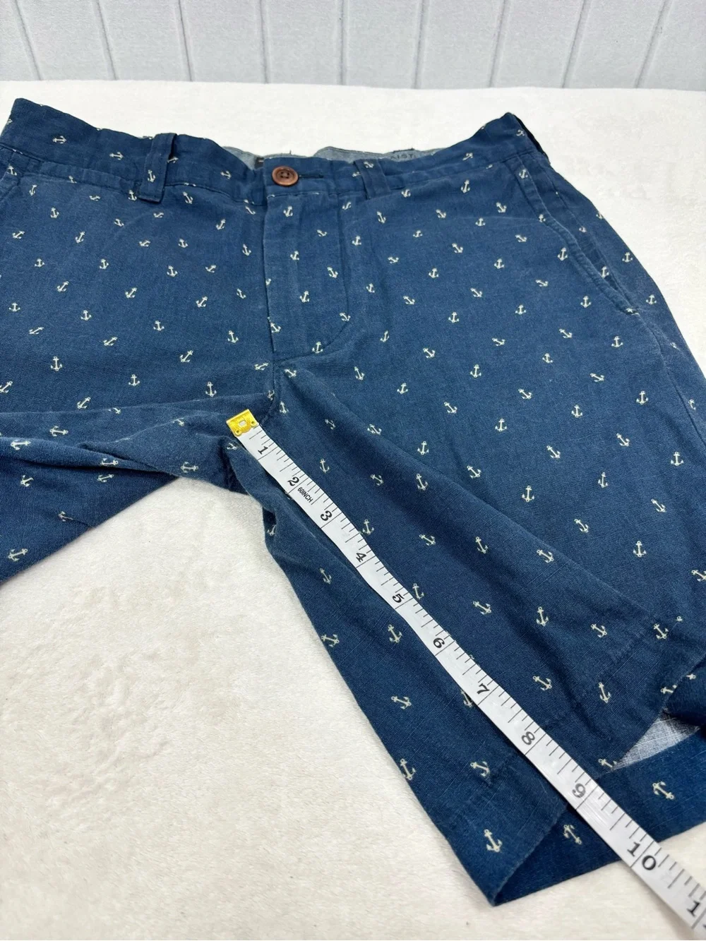 J. Crew Cotton Navy Anchor-Print Flat Front Shorts size 28W